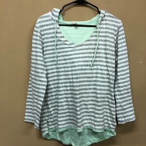 Gap Reversible Hooded Pullover Top Gray Stripe